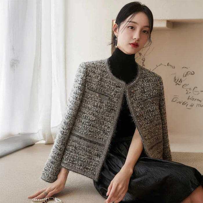 ノーカラーツイードジャケット