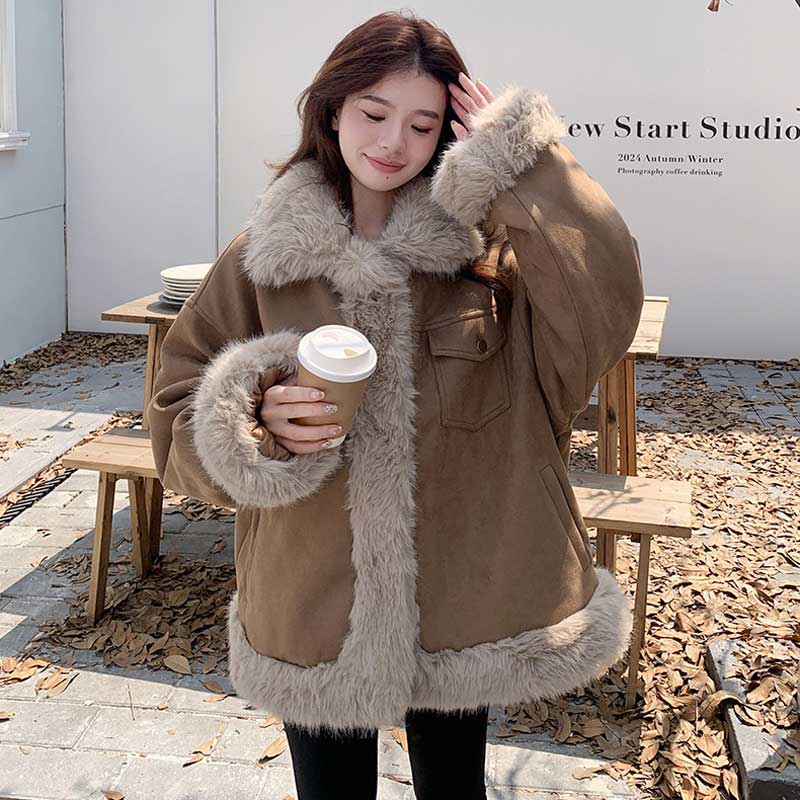 SUGARROSEミンクライクレッキス風ファー袖カットデザインジャケット SUGARROSEミンクライクレッキス風ファー袖カットデザインジャケット