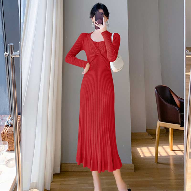 ツイストリブニットワンピース(4colors)