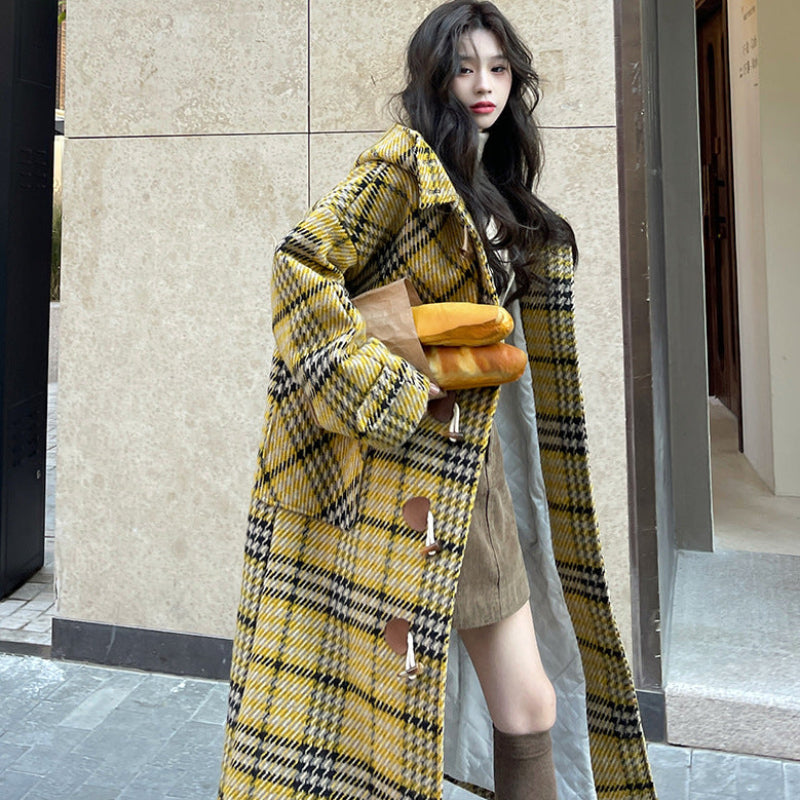 イエローチェックダッフルコート (黄・黒) 秋/冬/春 大人可愛い