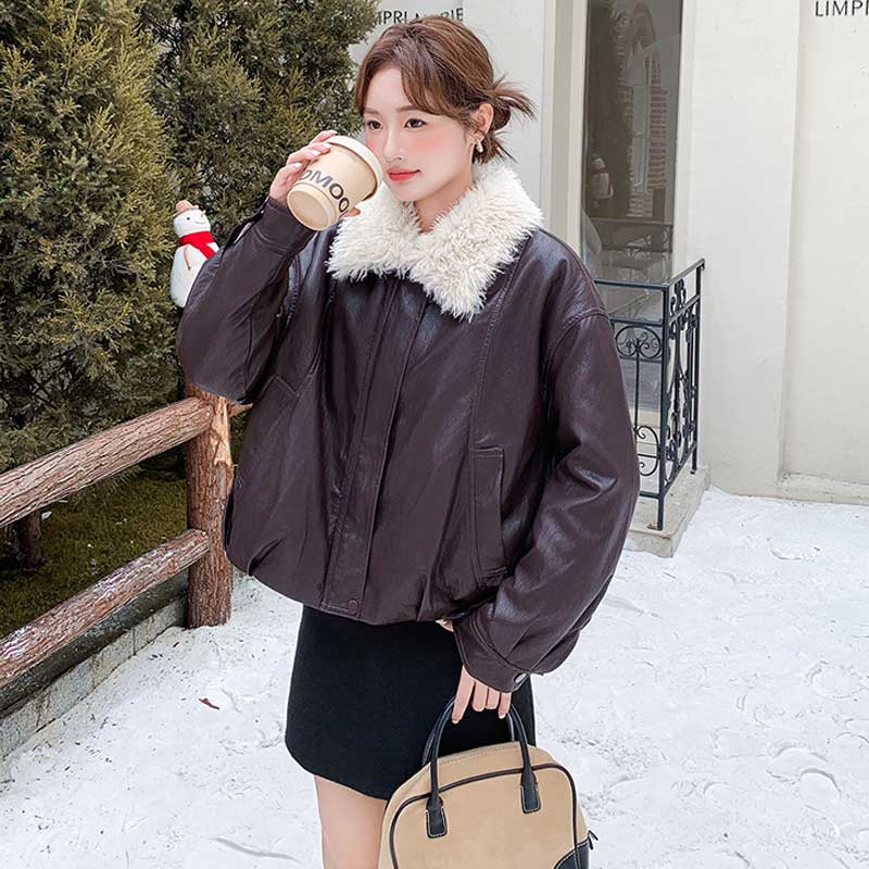 ボアカラーレザージャケット(2colors)