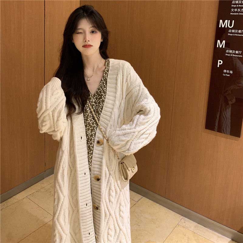 ケーブル編みロングニットカーディガン(4colors)