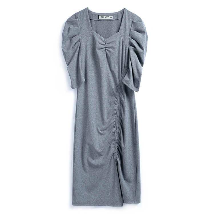 【即納】パワーショルダースリットハートネックワンピース(2colors)