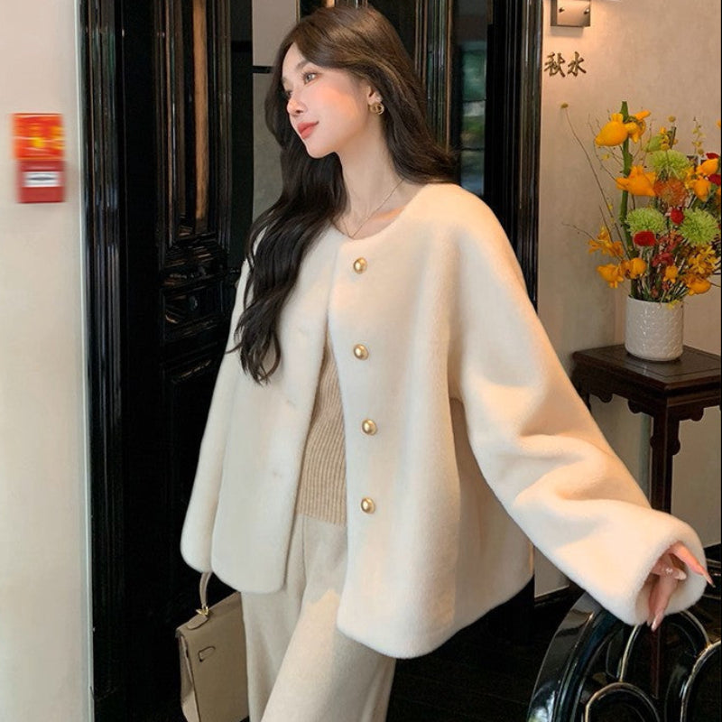 ゴールドボタンウールショートコート(2colors)