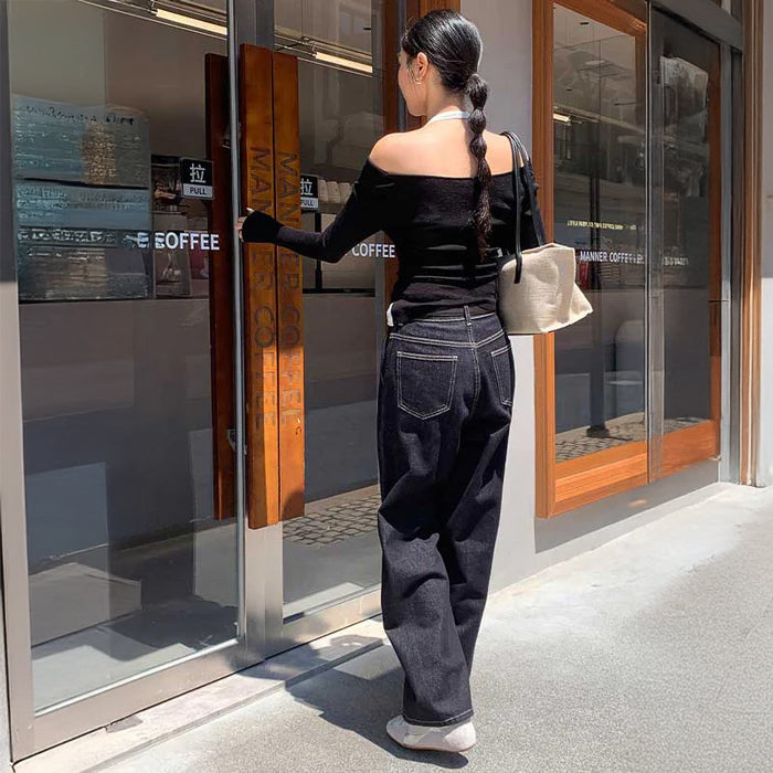 ハイウエストワイドストレートデニムパンツ