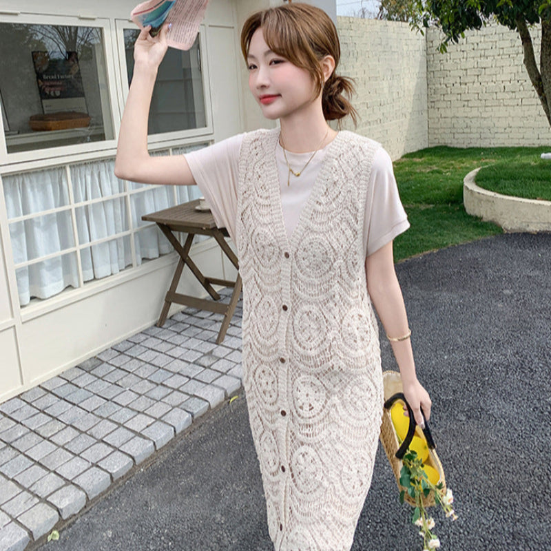 レースロングジレ×ハーフスリーブワンピース