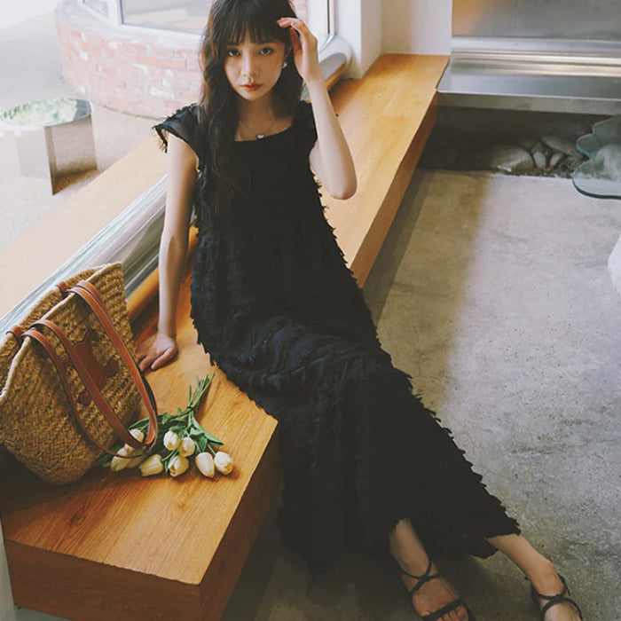 フリンジノースリーブワンピース