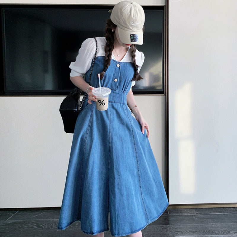 カットソードッキングデニムワンピース