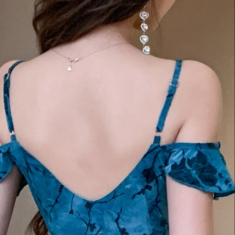 スパゲティストラップマーメイドフリルドレス(2colors)