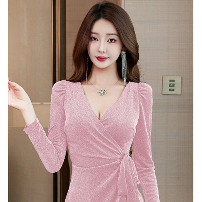 ウエストリボングリッターミニドレス(2colors)