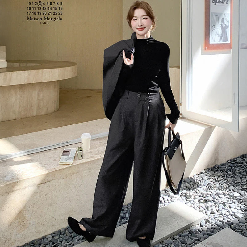 スリーブレスジャケット×トップス×ワイドパンツ3点セット