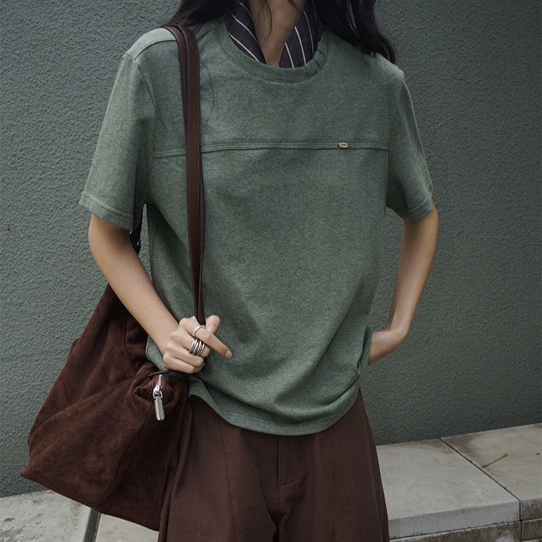 スカーフ付きカラーデザインTシャツ (3colors)