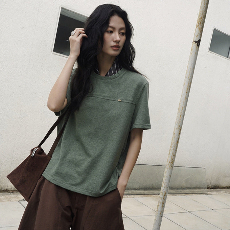 スカーフ付きカラーデザインTシャツ (3colors)