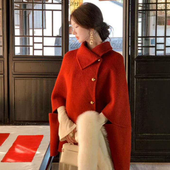 ファーカラー付きケープコート(2colors)