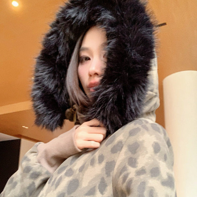 レオパードスウェットファーパーカー×パンツセット