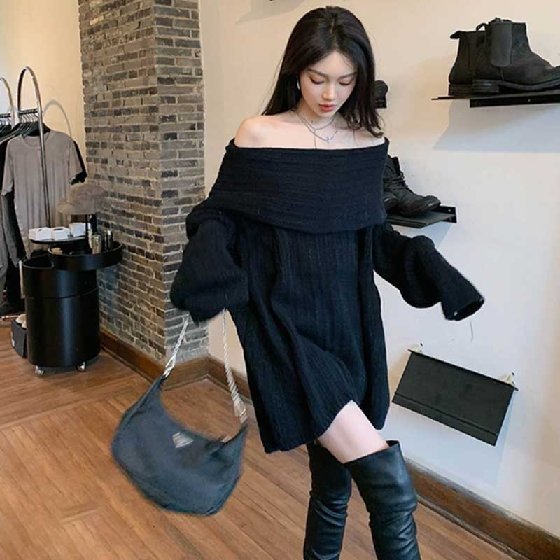 オフショルダーリラックスニットワンピース(2colors)