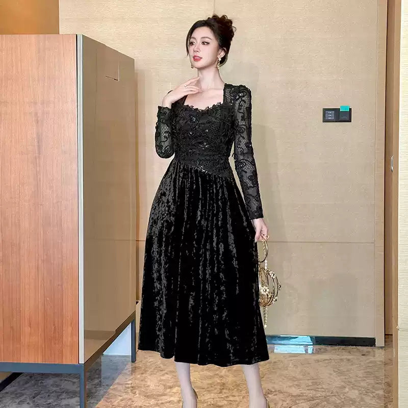 スクエアネック ベルベットドレス(2colors)