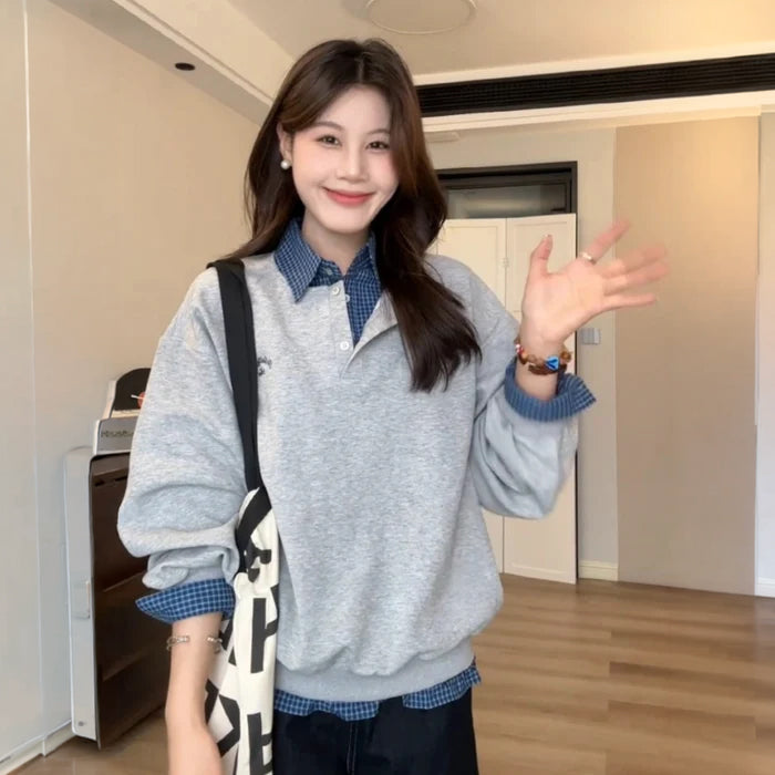 シャツレイヤードスウェットトップス