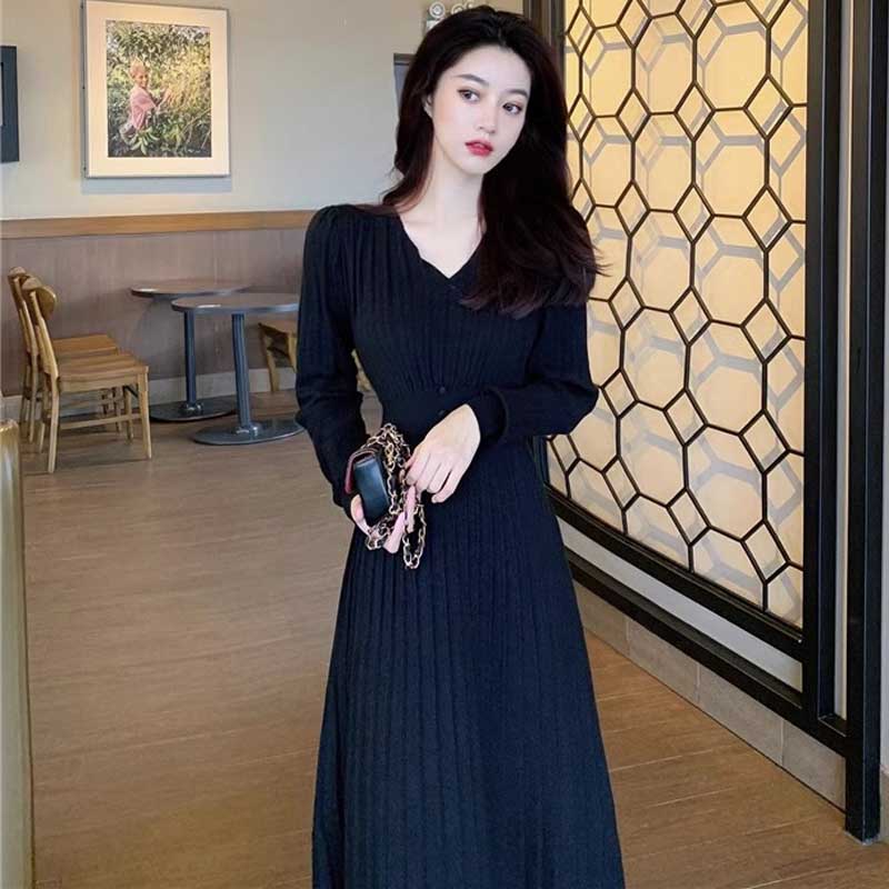 Vネックリブニットワンピース(2colors)