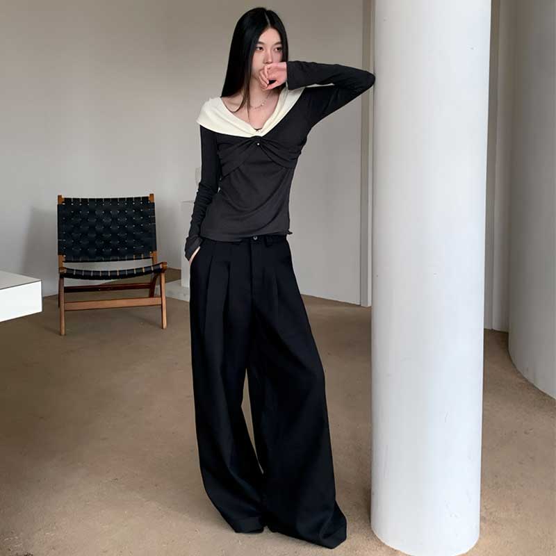 バイカラーレープネックカットソー