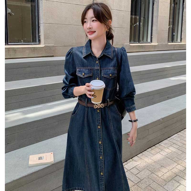 レトロ調デニムシャツワンピース