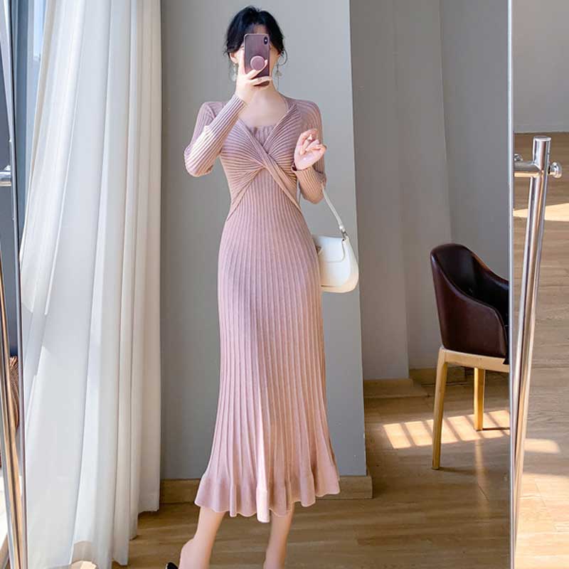 ツイストリブニットワンピース(4colors)