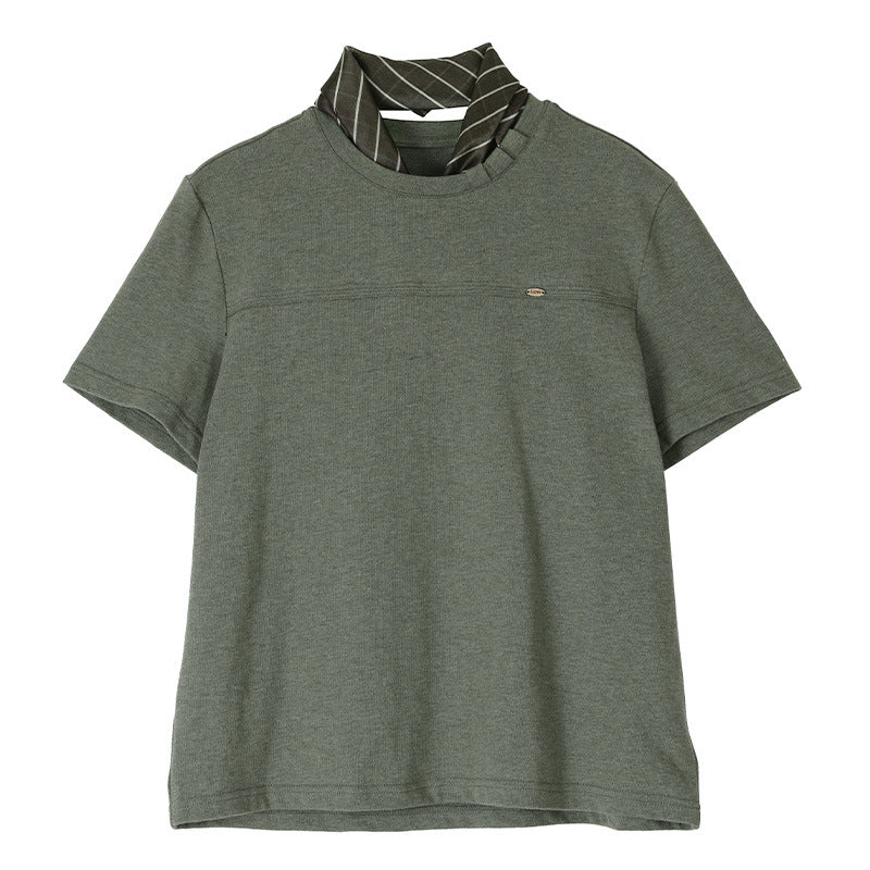 スカーフ付きカラーデザインTシャツ (3colors)