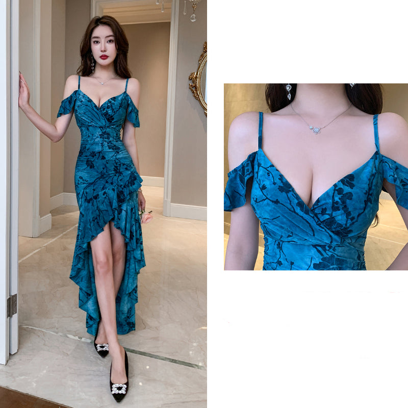 スパゲティストラップマーメイドフリルドレス(2colors)