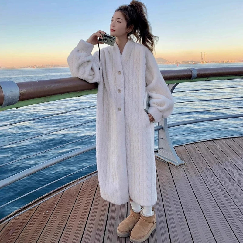 ケーブルデザインロングコート(2colors)