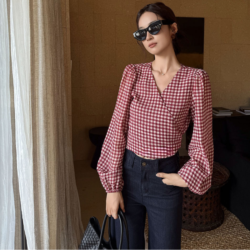 カシュクールチェックブラウス(３colors)