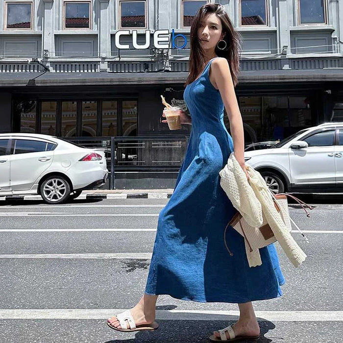 スクエアネックデニムワンピース