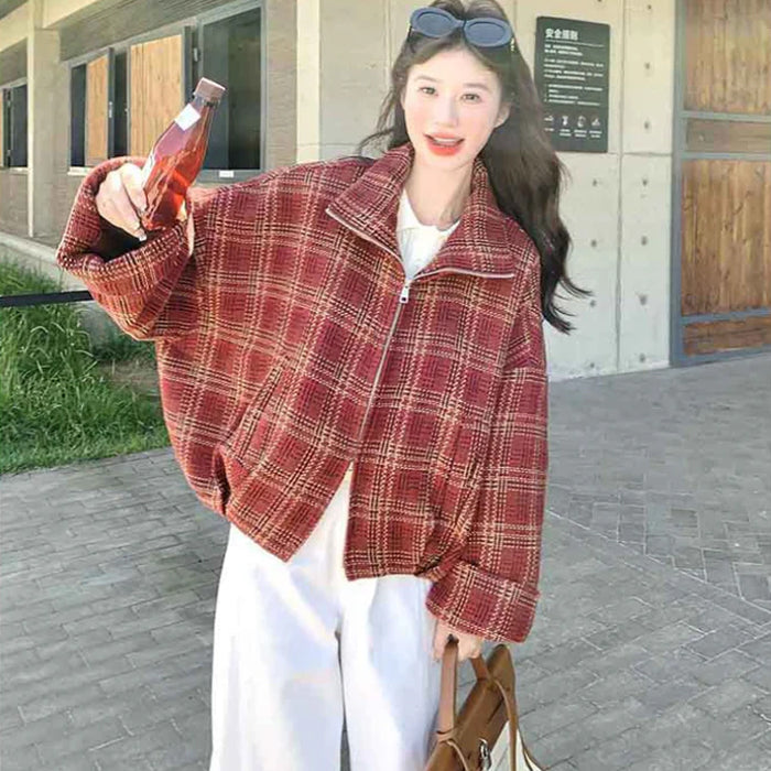 ブロックチェックショートコート