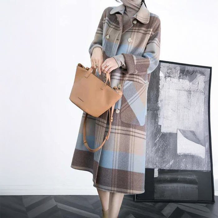 チェック柄ロングチェスターコート