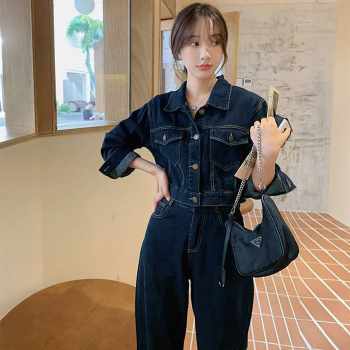 バックスタイルコンシャスデニムセットアップ（青）秋/冬 デニム・オン