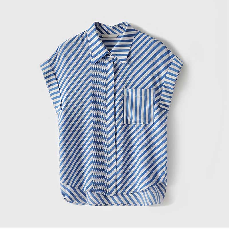 ebure フレンチスリーブストライプ
 ノーカラー タキシードシャツ Brooks Brothers｜リネン ストライプ リラックスフィット フレンチ
