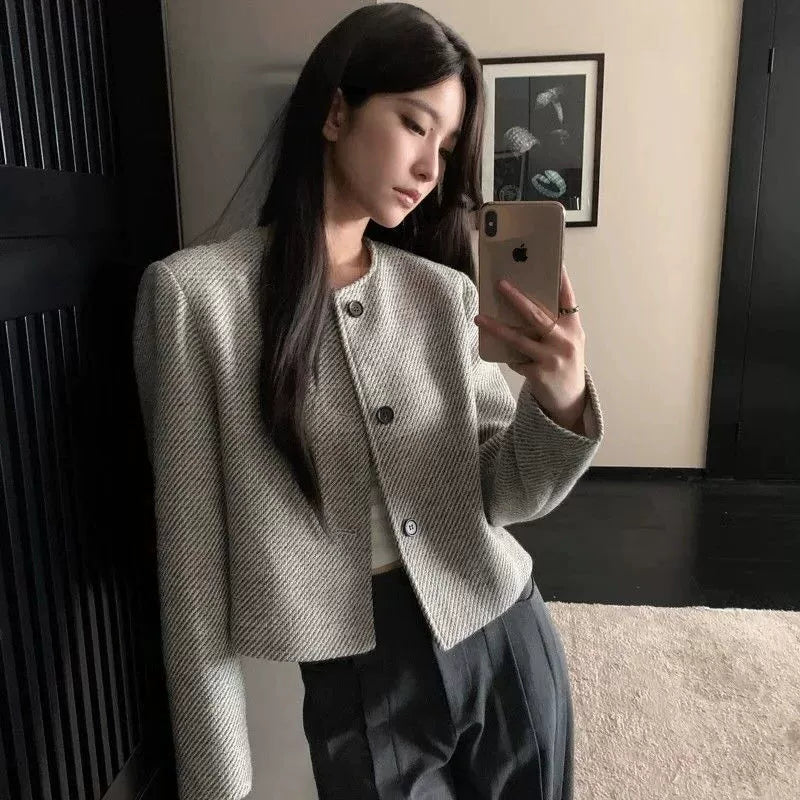 ノーカラーツイードショートジャケット