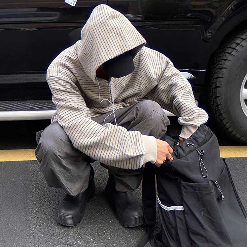 ボーダージップアップフーディー(2colors)