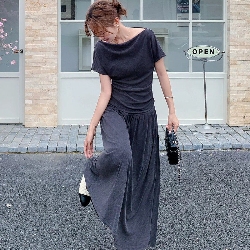 ドレープデザイントップス×スカートセットアップ