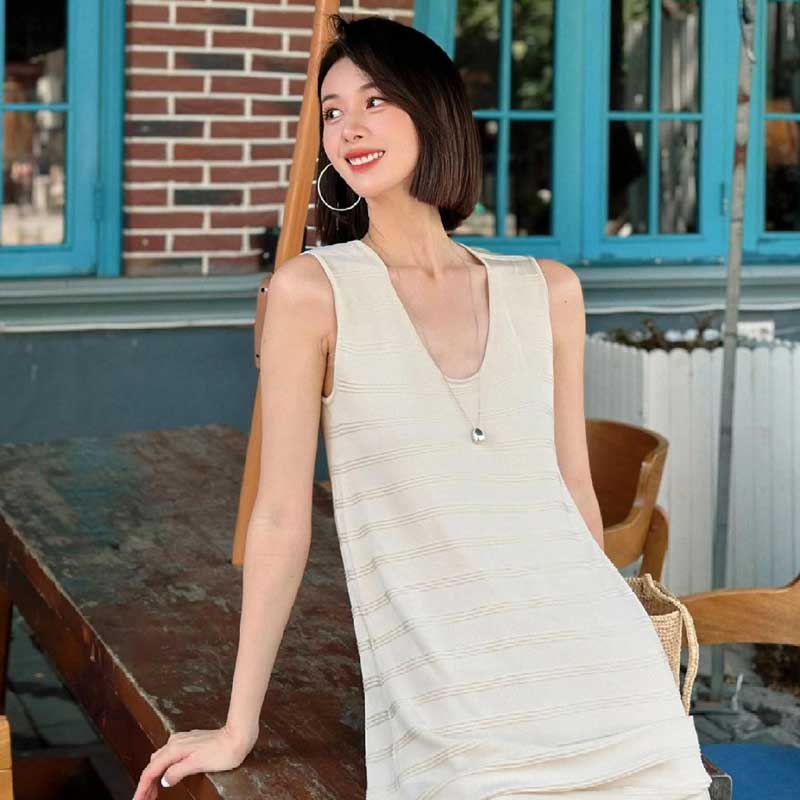 ノースリーブボーダーワンピース