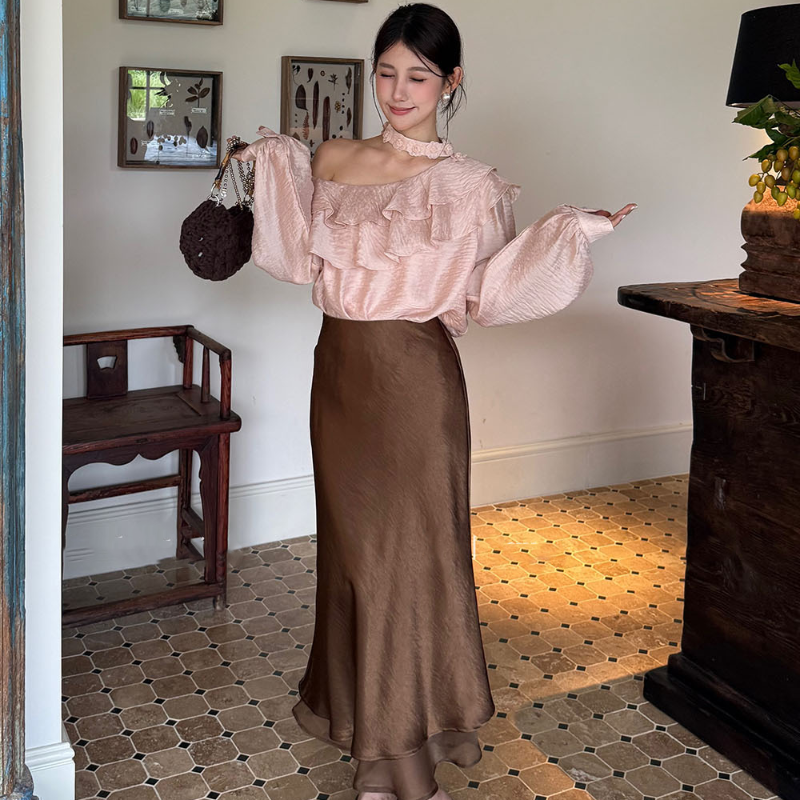 ワンショルダーフリルカラーブラウス(3colors)