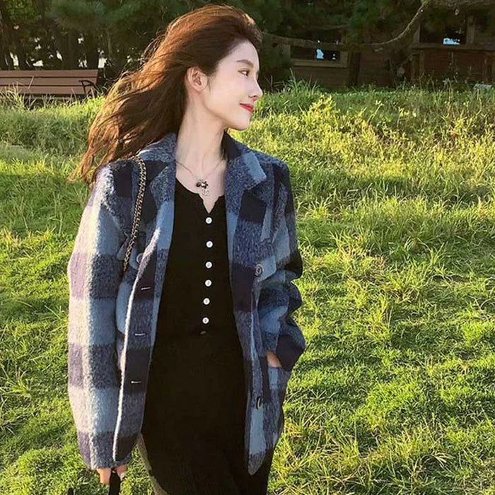 チェックシャギーコート