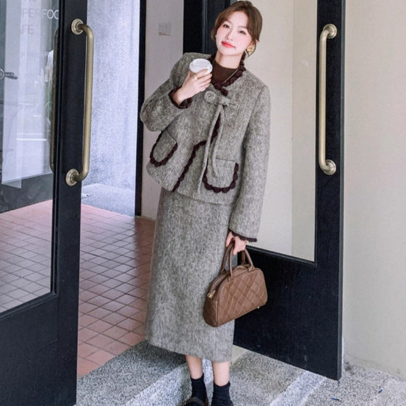 ミックスツイードジャケット×スカートスーツ