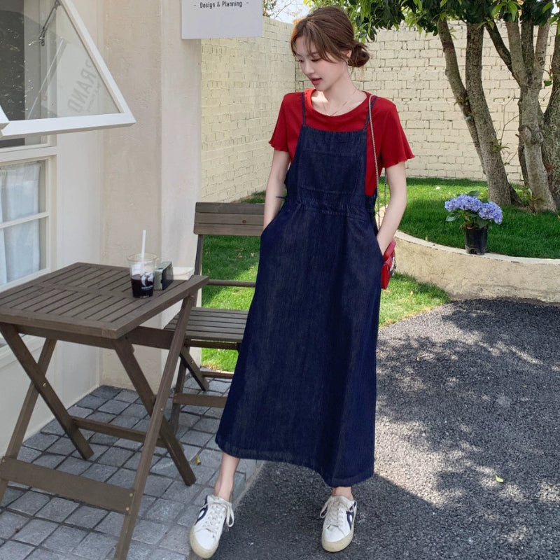 半袖Tシャツ×デニムサスペンダースカートセット