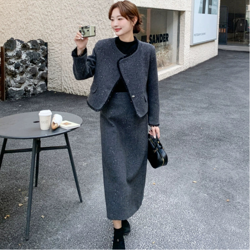 ラメツイードジャケット×スカートスーツ