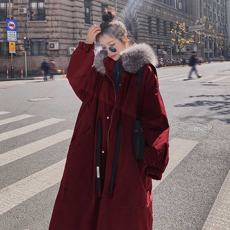 ファーフーデッドロングコート(3colors)