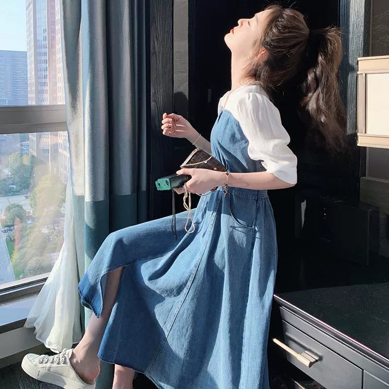 カットソードッキングデニムワンピース