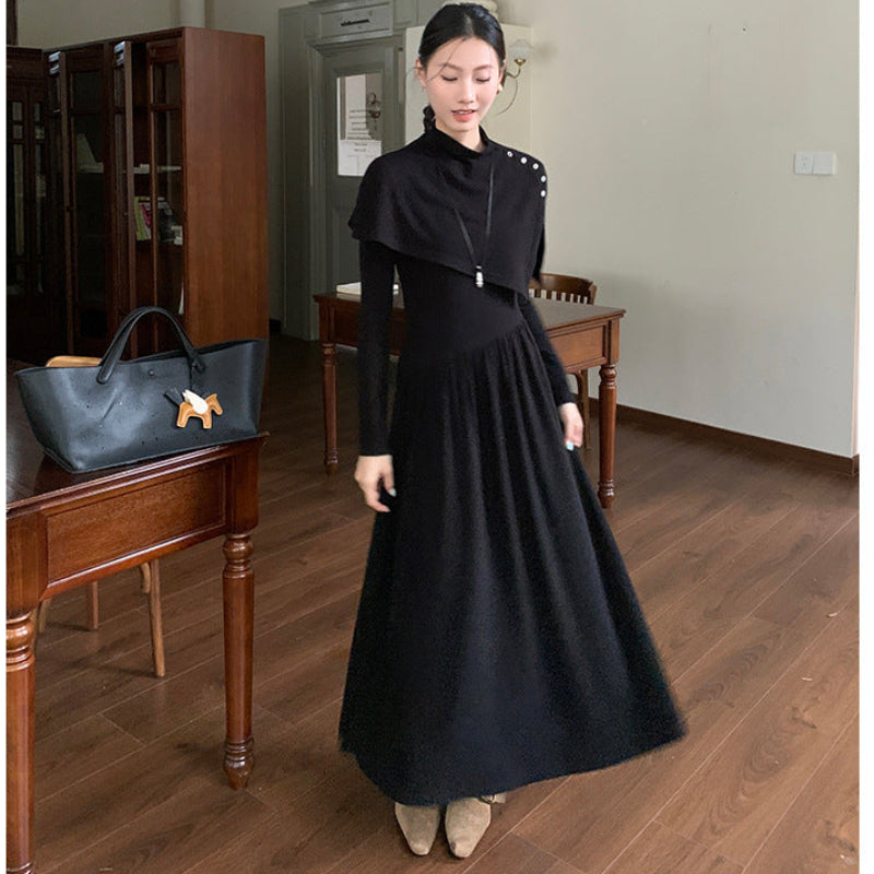 ボタンショール×ニットワンピースセット