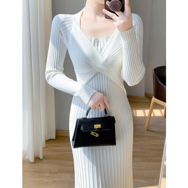 ツイストリブニットワンピース(4colors)