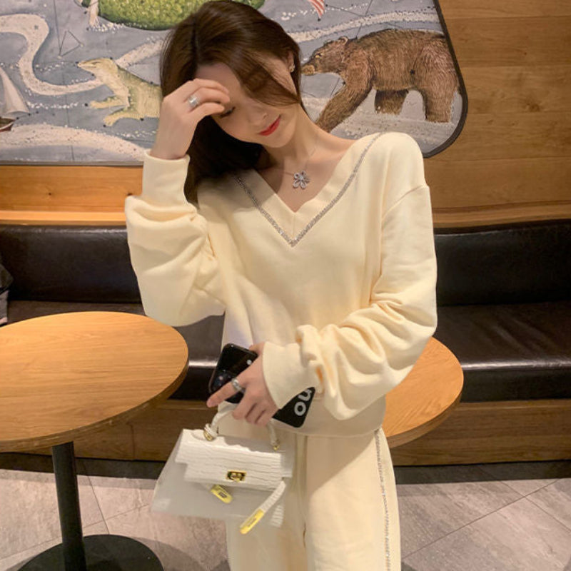 ラメラインスウェットトップス×ボトムスセット