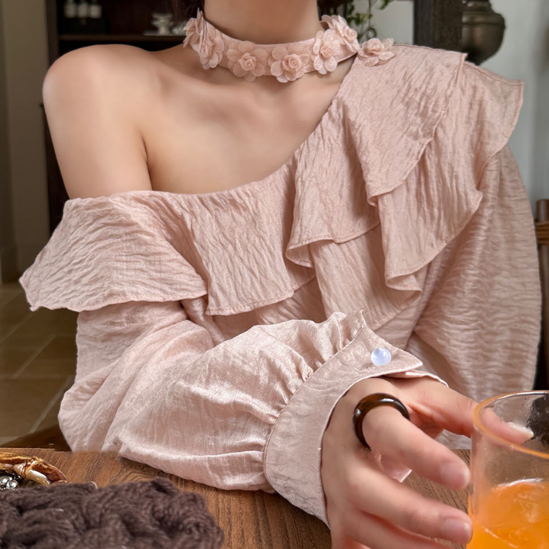 ワンショルダーフリルカラーブラウス(3colors)